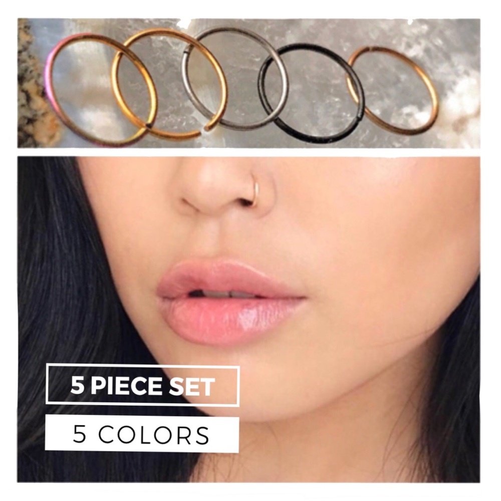 5 Seamless Nose Hoops Bendable Surgical Steel